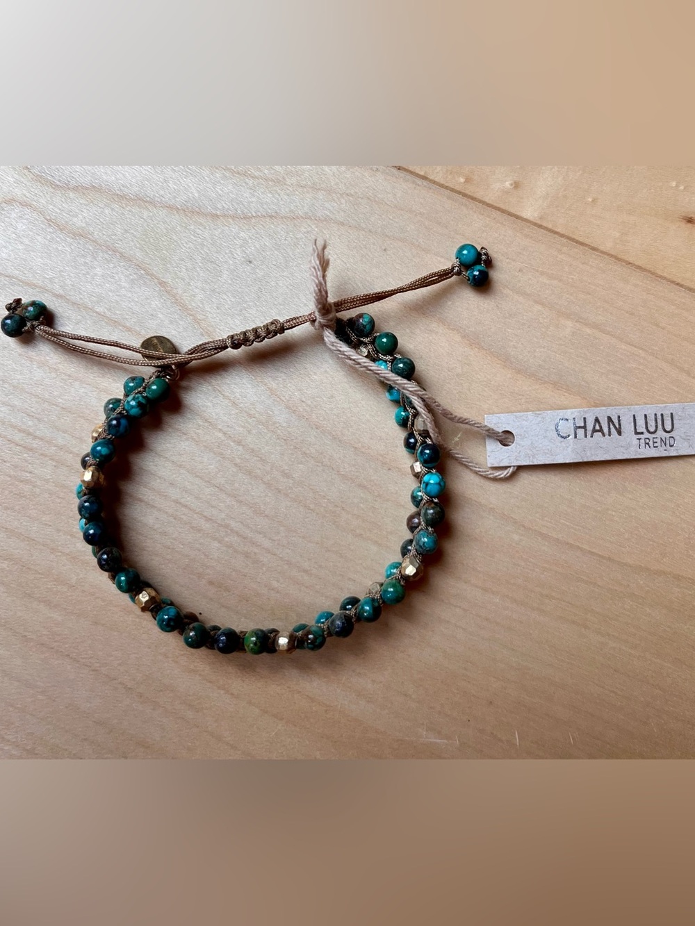 NWT Chan Luu Trend Blue Green Beaded Adjustable Boho Bracelet + Pouch - Picture 3 of 5